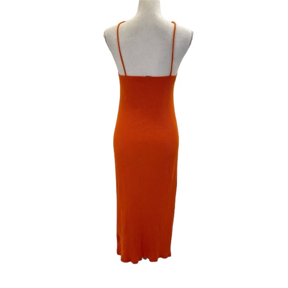 Zara Ribbed Cotton Halter Dress Large Orange - Picture 8 of 16